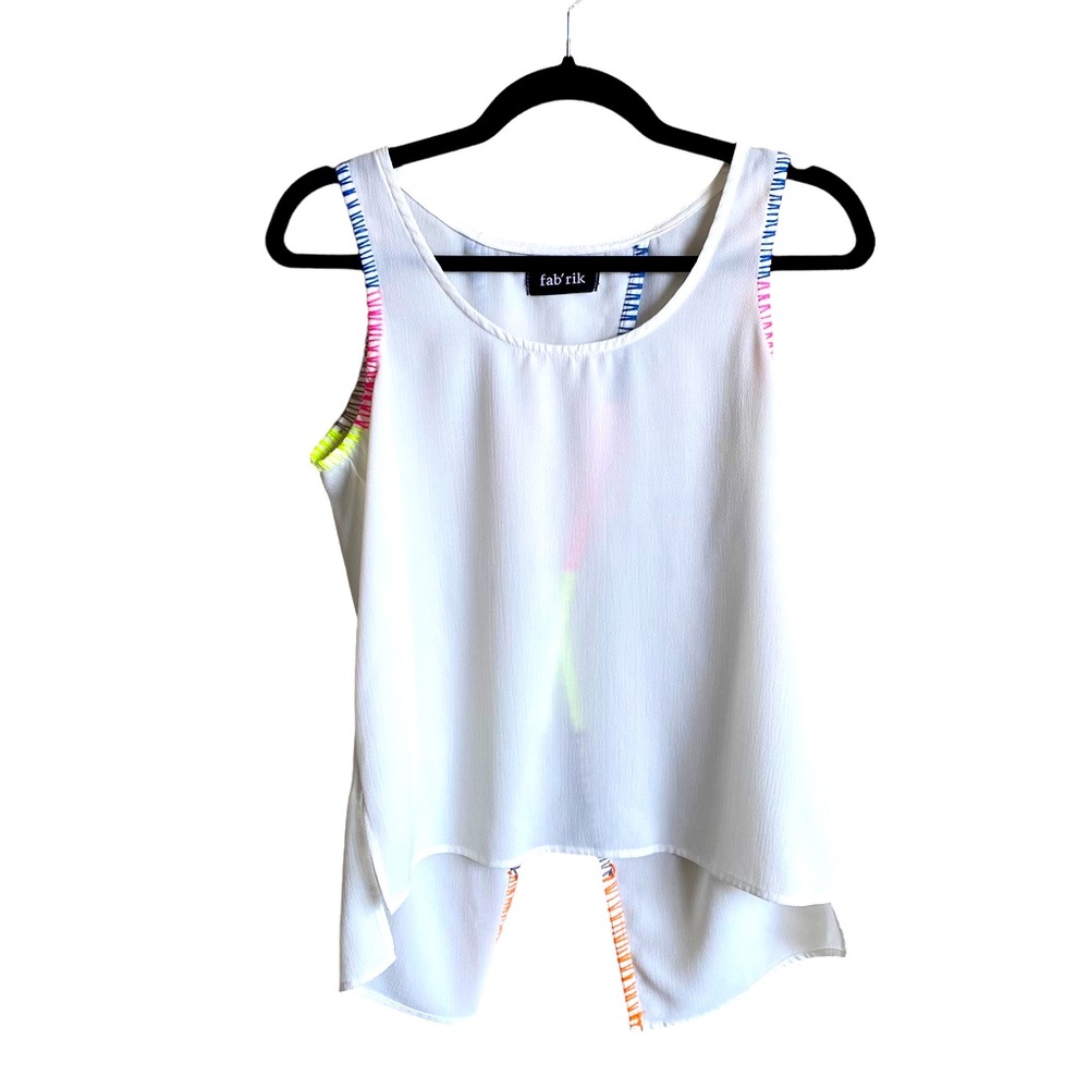White Tank Top With Neon Thread Boarder